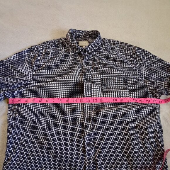 Frank & Oak Men's Size Large Black White Print Short Sleeve Button Down Shirt - Picture 10 of 12